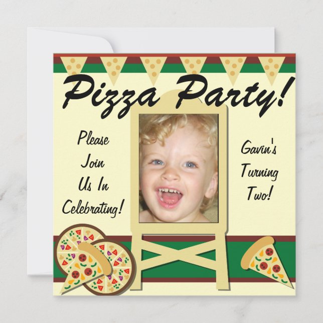 Convites de festas de pizza de fotos personalizada (Frente)