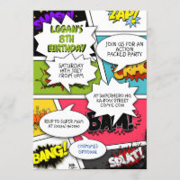 Convites de festas de quadrinhos de pop Art
