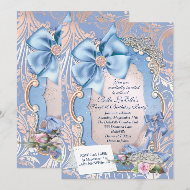 Convites de festas de Quinceanera do doce 16 (Frente/Verso)