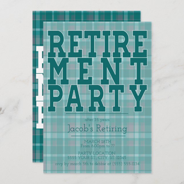 Convites de festas de Xadrez Verde esportivo (Frente/Verso)