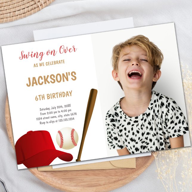 Convites de festas desportivos personalizáveis par (Baseballs Birthday Invitations with photo)