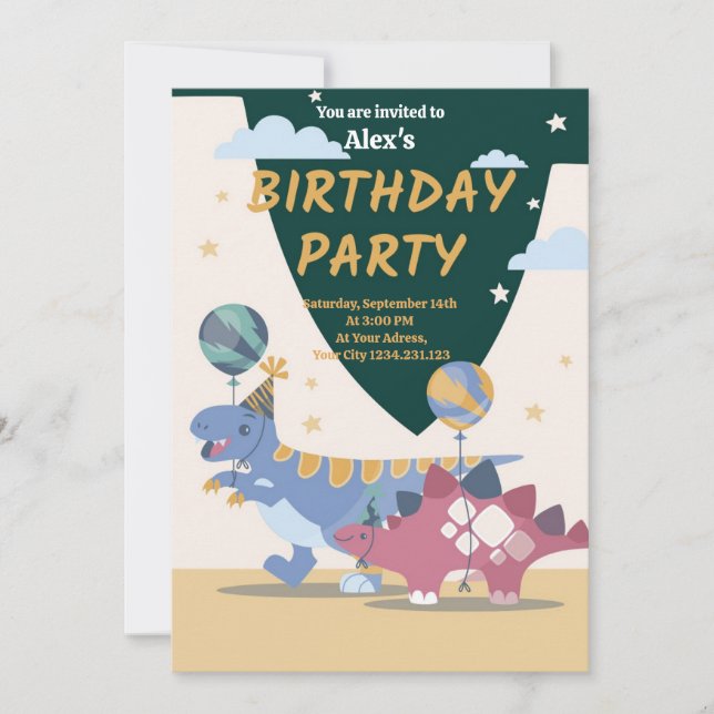 Convites de festas Dino De Raio: Diversão E Fácil (Frente)