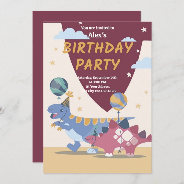 Convites de festas Dino de tipo itinerante: Divers (Frente/Verso)