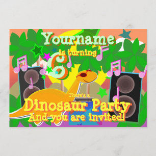 Convites de festas do Dinossaur DJ 6 Birthday Lega