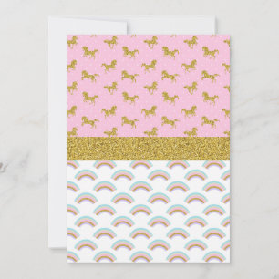 Convites de festas Dourados Glitter Unicorn Rainbo