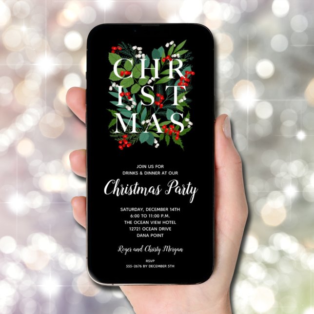 Convites de festas Elegantes de NATAL Greenery (Elegant CHRISTMAS Greenery Party Invitations - INSTANT DOWNLOAD and/or PRINTED.)