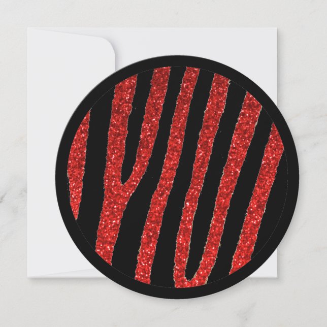 Convites de festas em círculo vermelho-preto-zebra (Frente)