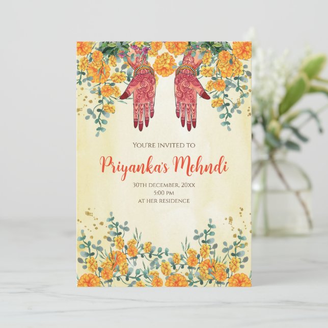 Convites de festas Henna e convites da festa Mehnd (Em pé/Frente)
