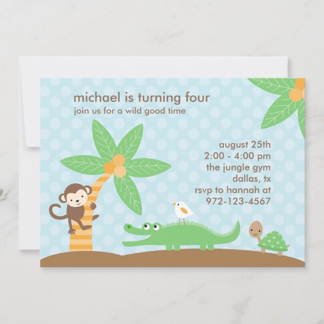 Convites de festas Jungle Pals (Frente)
