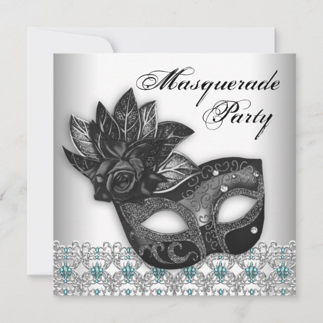 Convites de festas Mascarada azuis pretos (Frente)