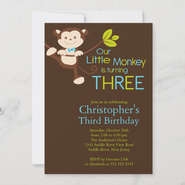 Convites de festas modernos de aniversário de 3 an (Frente)