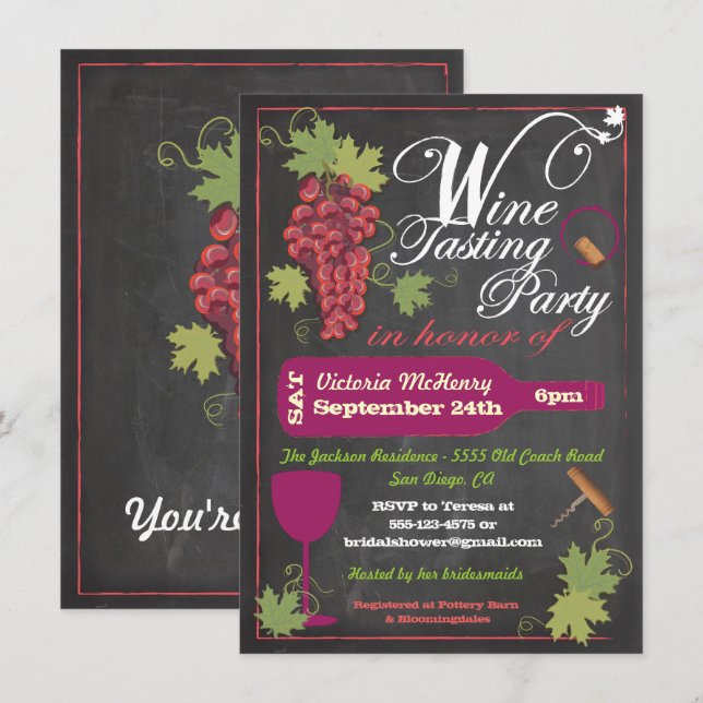 Convites de festas para Provandos de vinho (Frente/Verso)