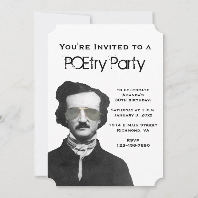 Convites de festas POEtry com Edgar Allan Poe (Frente)