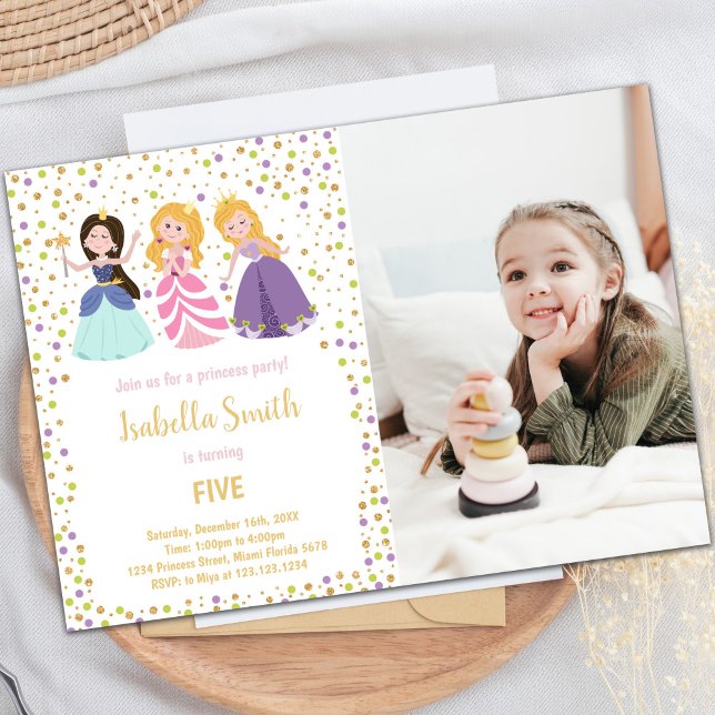 Convites de festas princesas personalizáveis para  (Magical Princess Birthday Invitations with photo)