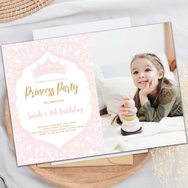 Convites de festas reais personalizáveis para cria (Crown Princess Birthday Invitations with photo)