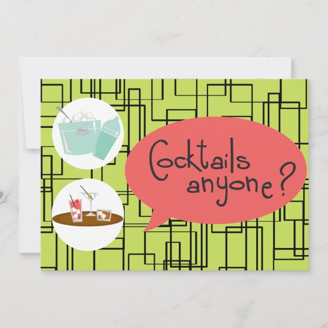 Convites de festas Retro Cocktail (Frente)