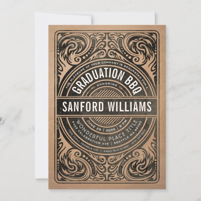Convites de festas Rustic Graduation CHURRASCO Kra (Frente)