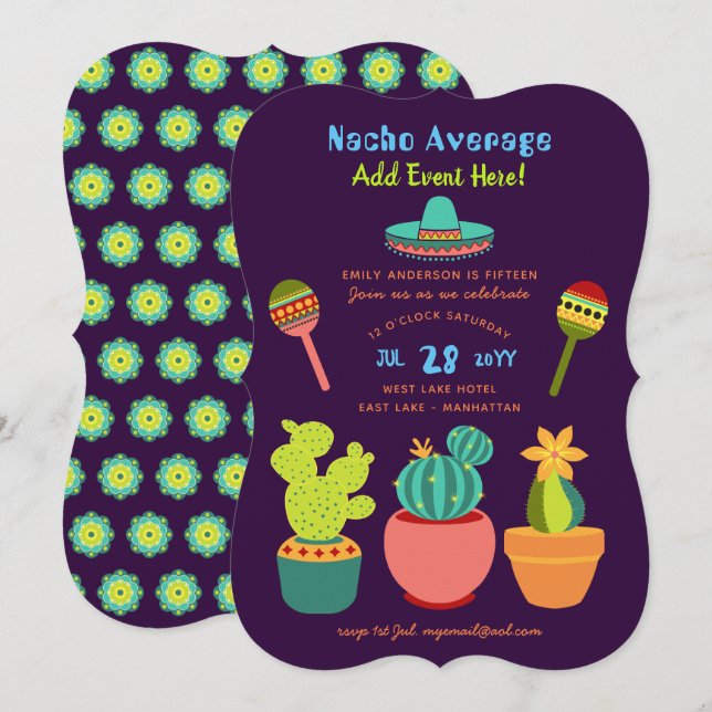 Convites de FIESTA Mexicana Moderna acima da MÉDIA (Frente/Verso)