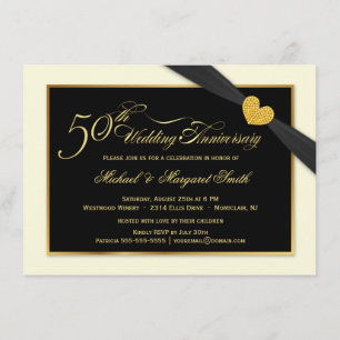 Convites de Fita Preta para Bodas de 50 Anos