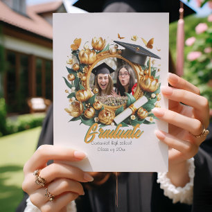 Convites de Formatura com Bordas de Tulipas Dourad