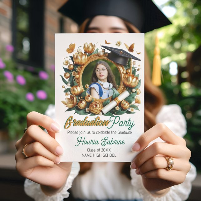 Convites de Formatura com Bordas de Tulipas Dourad (Criador carregado)