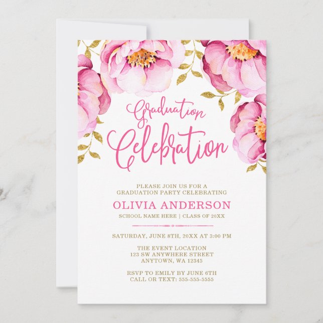 Convites de Formatura com Florais em Aquarela em D (Frente)