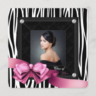 Convites de Formatura com Foto Pink Zebra