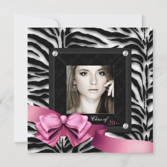 Convites de Formatura com Foto Pink Zebra (Frente)