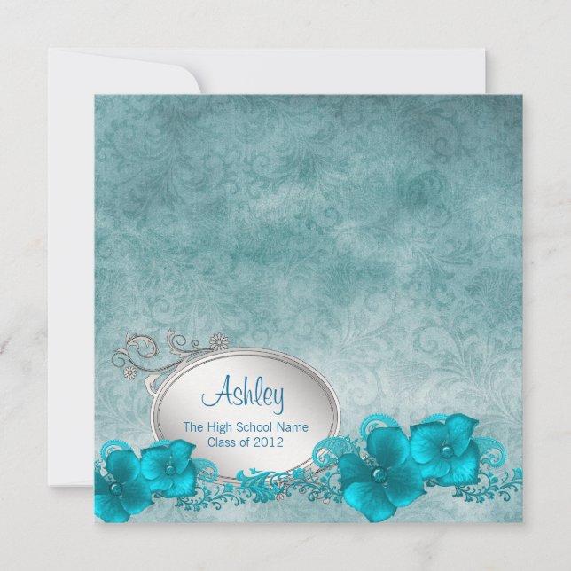 Convites de Formatura em Damasco Azul Teal para Me (Frente)