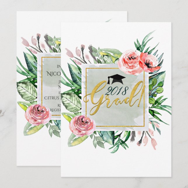 Convites de Formatura Florais Modernos Elegantes (Frente/Verso)