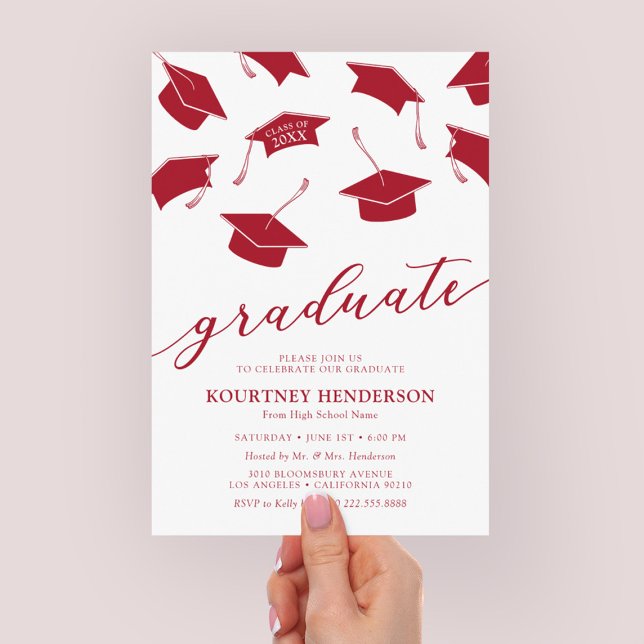 Convites de Formatura Vermelhos Simples Modernos (Criador carregado)