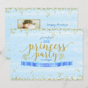 Convites de Foto com Dourado e Azul para Festa de