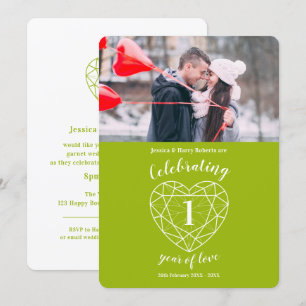 Convites de foto de 1º aniversário com coração de 