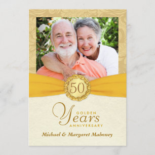 Convites de Foto de Aniversário de 50 anos Damask 