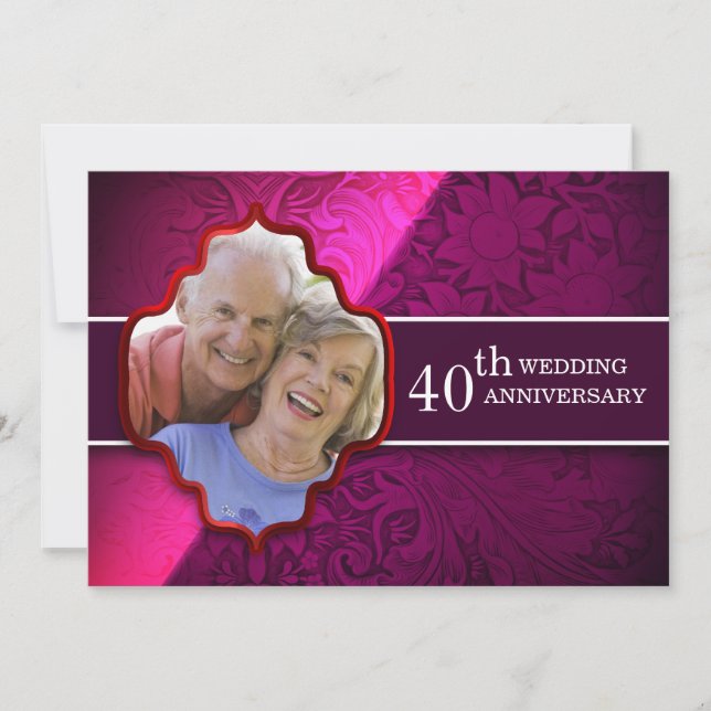 convites de foto de aniversário de casamento roxo (Frente)