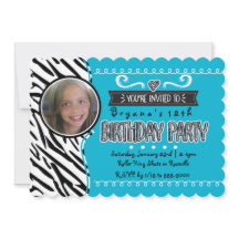 Convites de foto de aniversário de meninas em azul