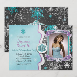 Convites de Foto de Festa Sweet 16 Tema Winter Won