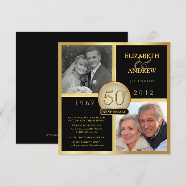 Convites de Foto Elegantes para Bodas de Ouro 50 A (Frente/Verso)