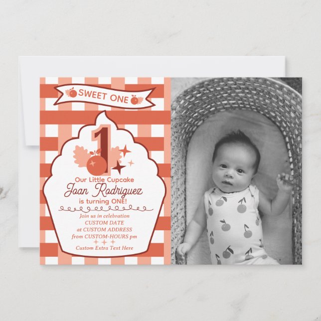 Convites de Foto Gingham para o Primeiro Aniversár (Frente)