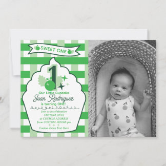 Convites de Foto Gingham para o Primeiro Aniversár