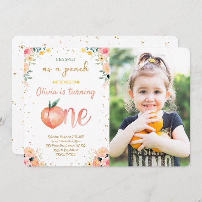 Convites de Foto Pêssego (Frente/Verso)