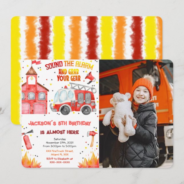 Convites de Fotografias de Caminhão de Fogo Editáv (Frente/Verso)