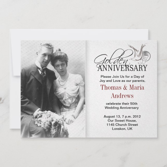 convites de fotos de casamento antigos de aniversá (Frente)