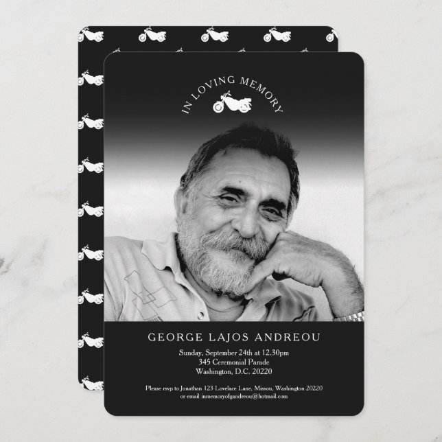 Convites de funeral de motocicleta em memória (Frente/Verso)