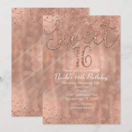 Convites de Glamour Rosa Dourado para Festa Sweet 