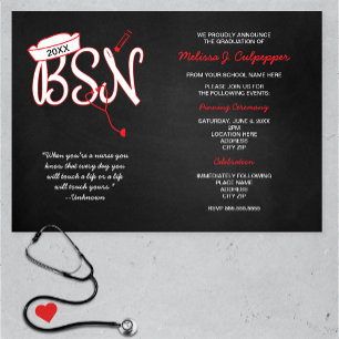 Convites de graduação BSN com citação de enfermeir