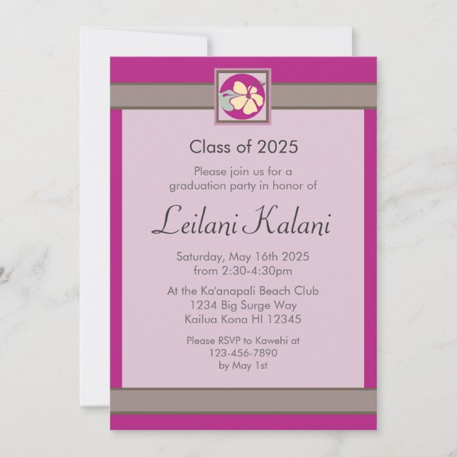 Convites de graduação de hibisco rosa-rosa persona (Frente)