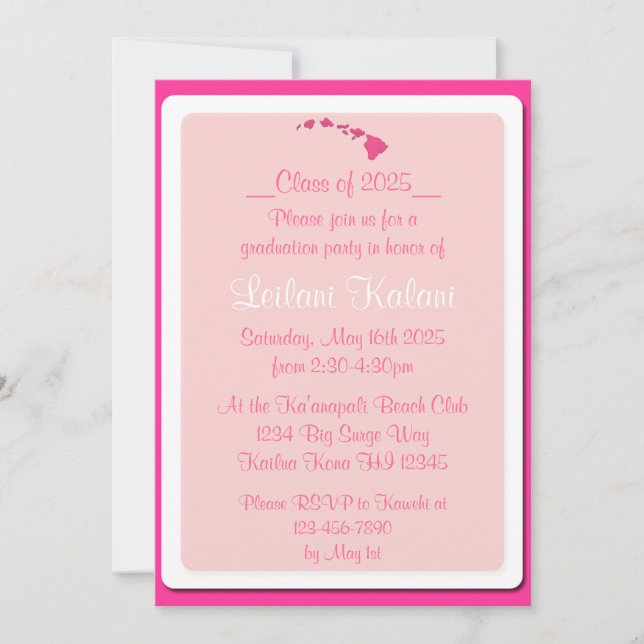 Convites de graduação de ilhas rosa personalizadas (Frente)