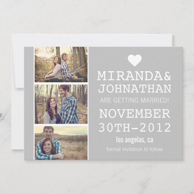 Convites de Gray Bold Photo Strip Save The Date (Frente)