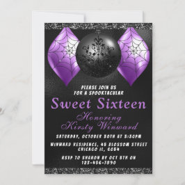 Convites de Halloween Preto Roxo Sweet 16